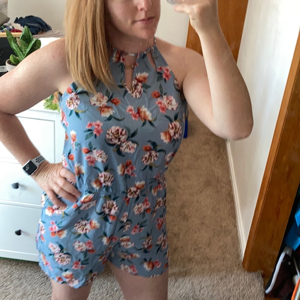 Baby blue floral romper